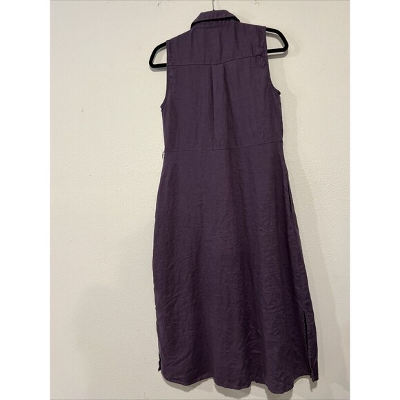 Amazhiyu Dress Small Purple Linen Button Down Midi Collar Sleeveless Pocket Boho - Picture 12 of 16